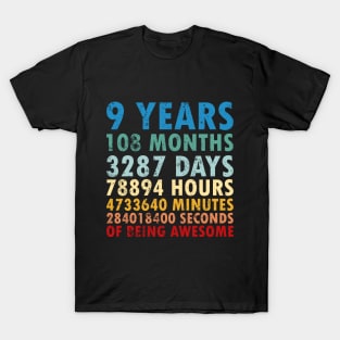 9th Birthday Countdown 9 years of being Awesome / Nine Birthday / 9 Years Old / Girls and Boys  / Vintage Retro Style gifts ideas T-Shirt